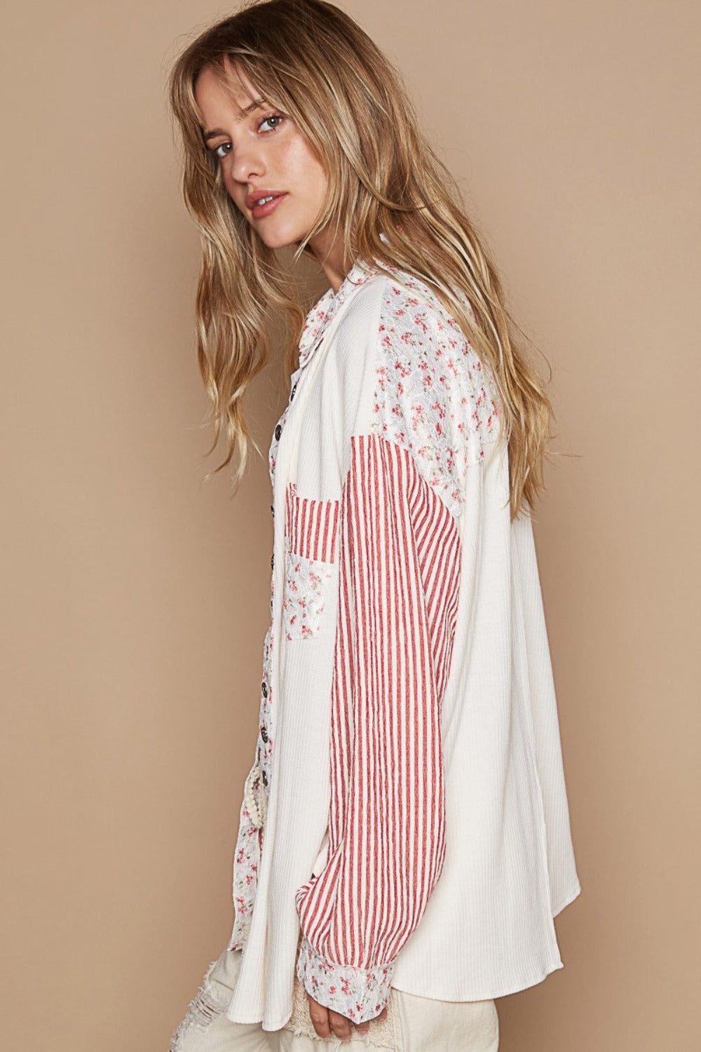 Long Sleeve Embroidered Print Patch Pocket Shirt