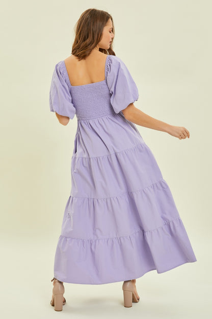 Puff Sleeve Ruffled Poplin Dress