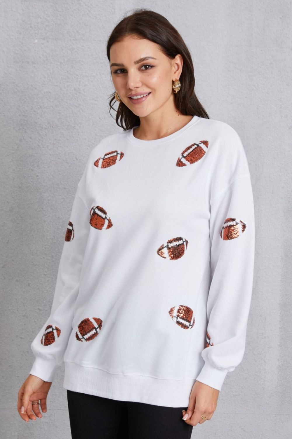 Football Sequin Patch Crewneck Sweatshirt