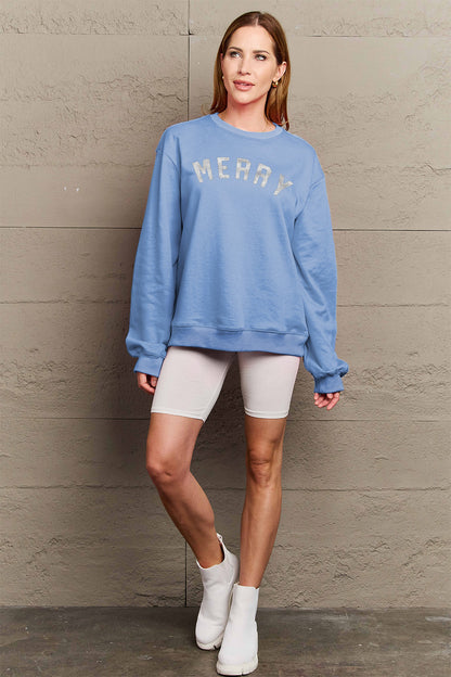 MERRY Metallic Graphic Crewneck Sweatshirt