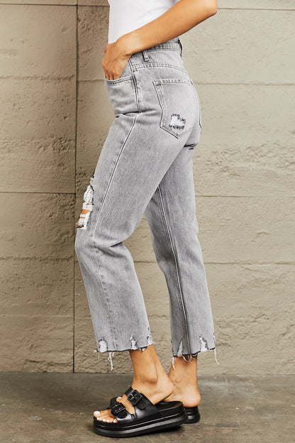 High Waisted Cropped Mom Jeans