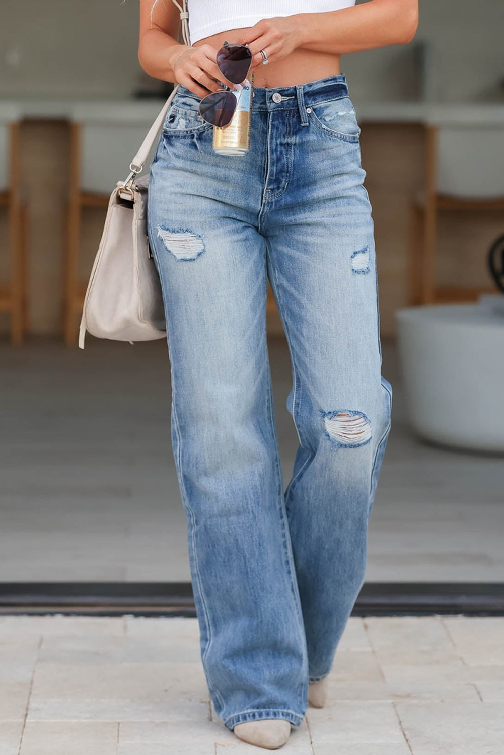 Distressed Pocketed Straight Jeans