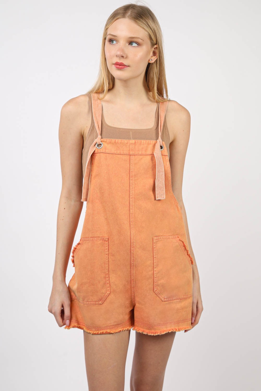 Washed Frayed Hem Denim Overall