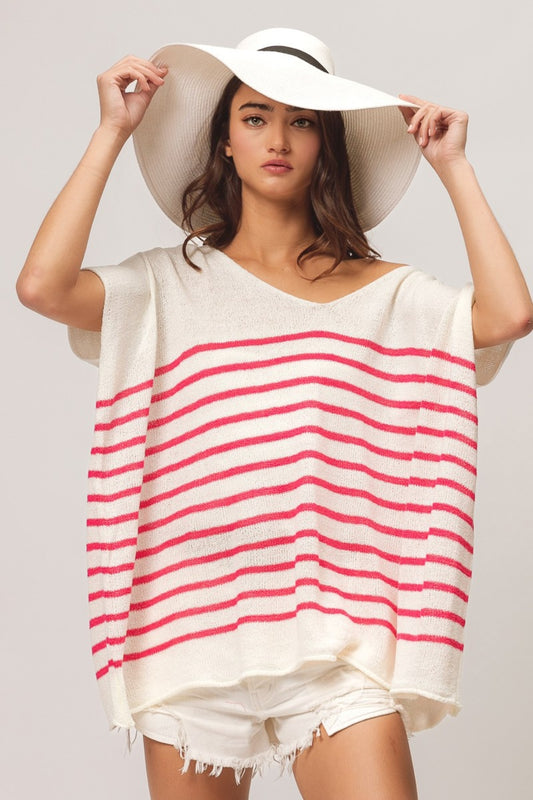 Loose V-Neck Striped Top