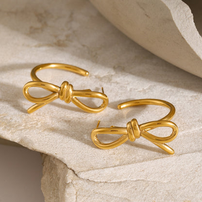 18K Gold-Plated Bow C-Hoop Earrings