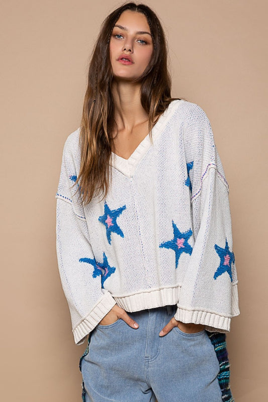 Flare Sleeve Star Patch Sweater