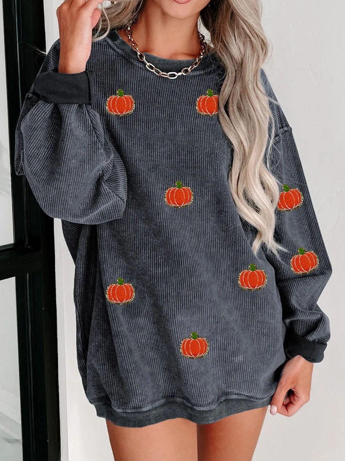 Washed Corduroy Pumpkin Crewneck