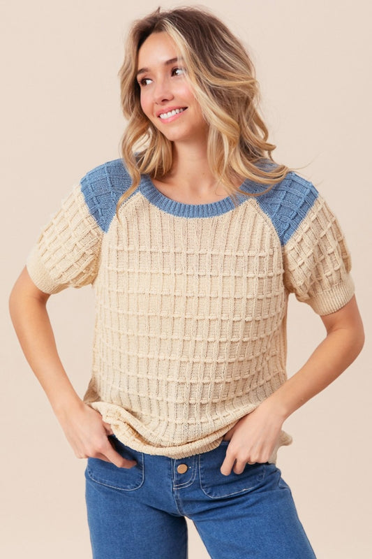 Textured Short Sleeve Sweater