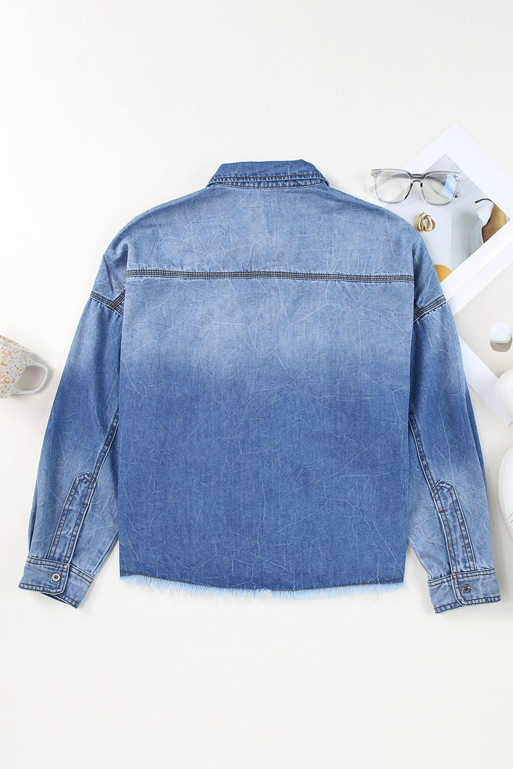 Raw Hem Sequin Football Denim Jacket