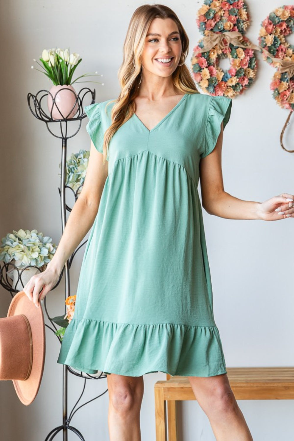 Short Sleeve Ruffled Hem Dress