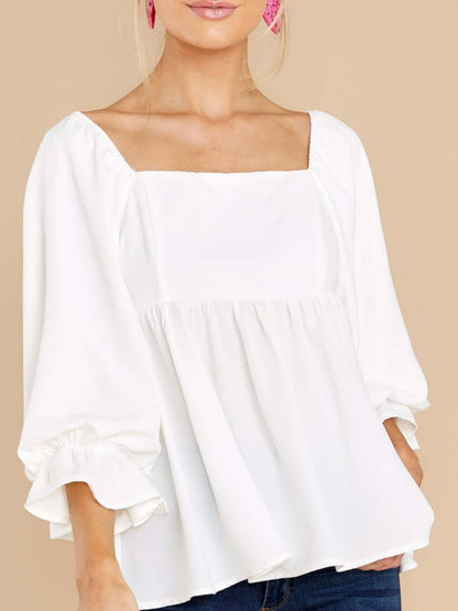 Smocked Square Neck Flounce Sleeve Blouse