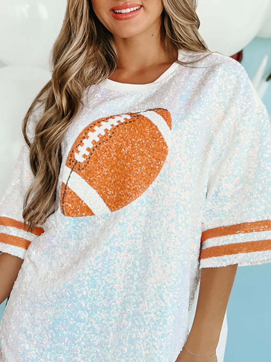 Sequin Football Half Sleeve Oversized Top