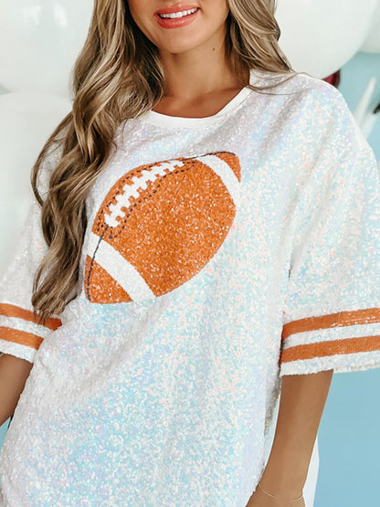 Sequin Football Half Sleeve Oversized Top