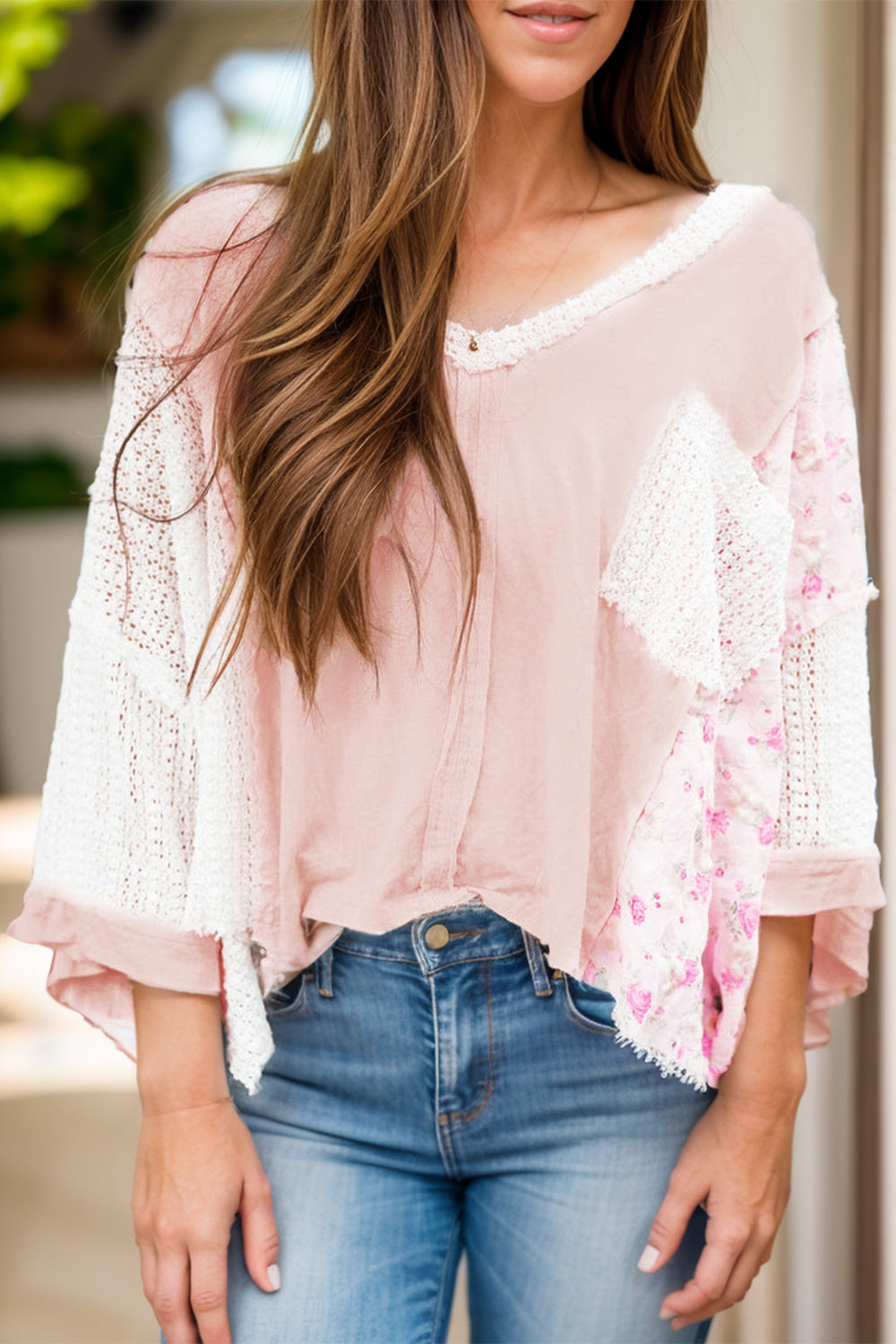 V-Neck Three-Quarter Sleeve Blouse Tee