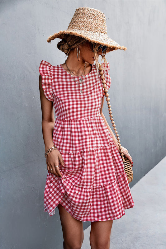 Gingham Ruffle Shoulder Dress