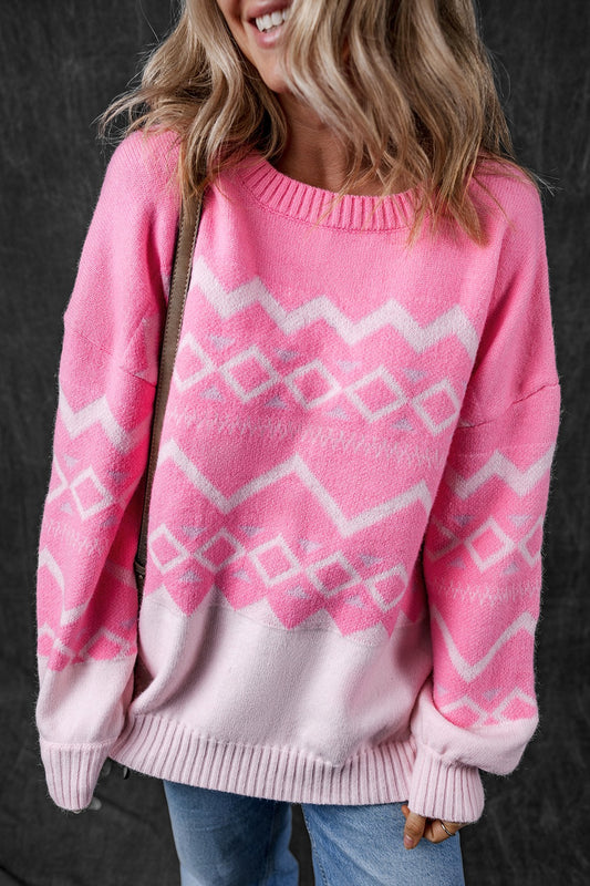 Round Neck Pink Sweater