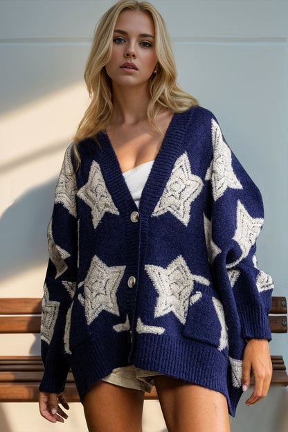 Knitted Star Pattern Cardigan