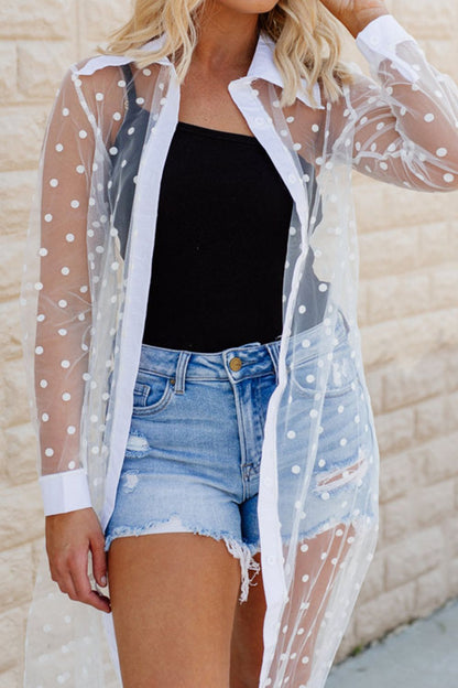 Polka Dot Sheer Long Sleeve Cover Up