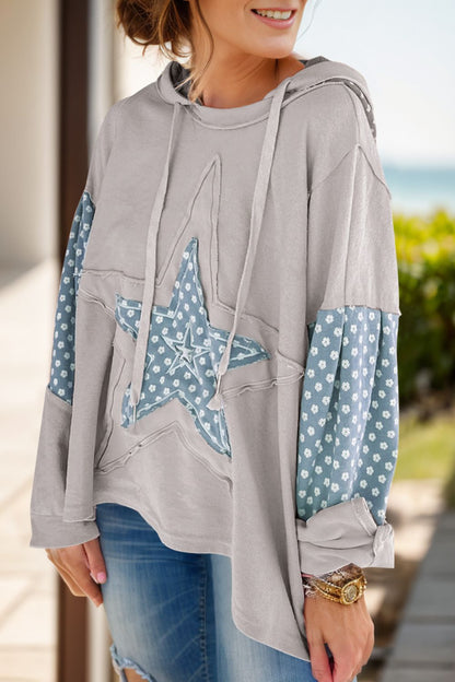 Drawstring Star Patchwork Long Sleeve Hoodie