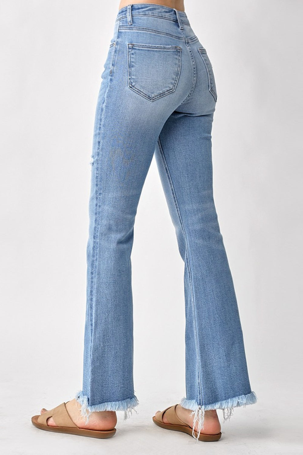 High Rise Frayed Hem Bootcut Jeans