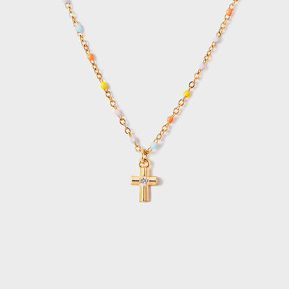 Zircon 18K Gold-Plated Cross Bead Necklace