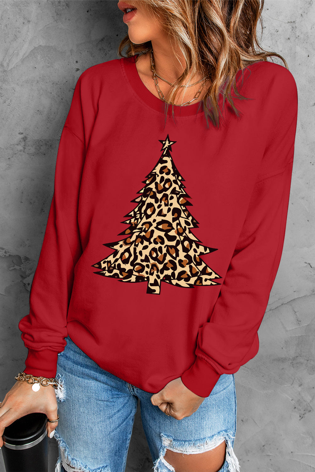 Leopard Holiday Graphic Crewneck Sweatshirt