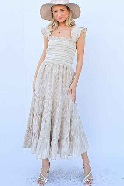 Linen Striped Ruffle Dress