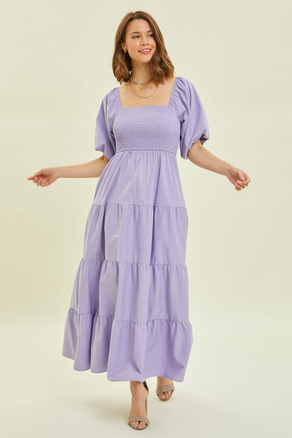 Puff Sleeve Ruffled Poplin Dress