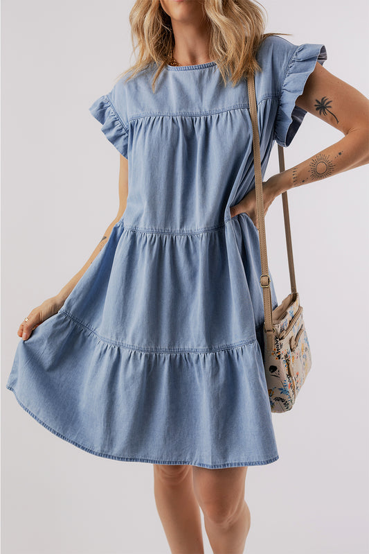 Ruffled Sleeve Denim Dress