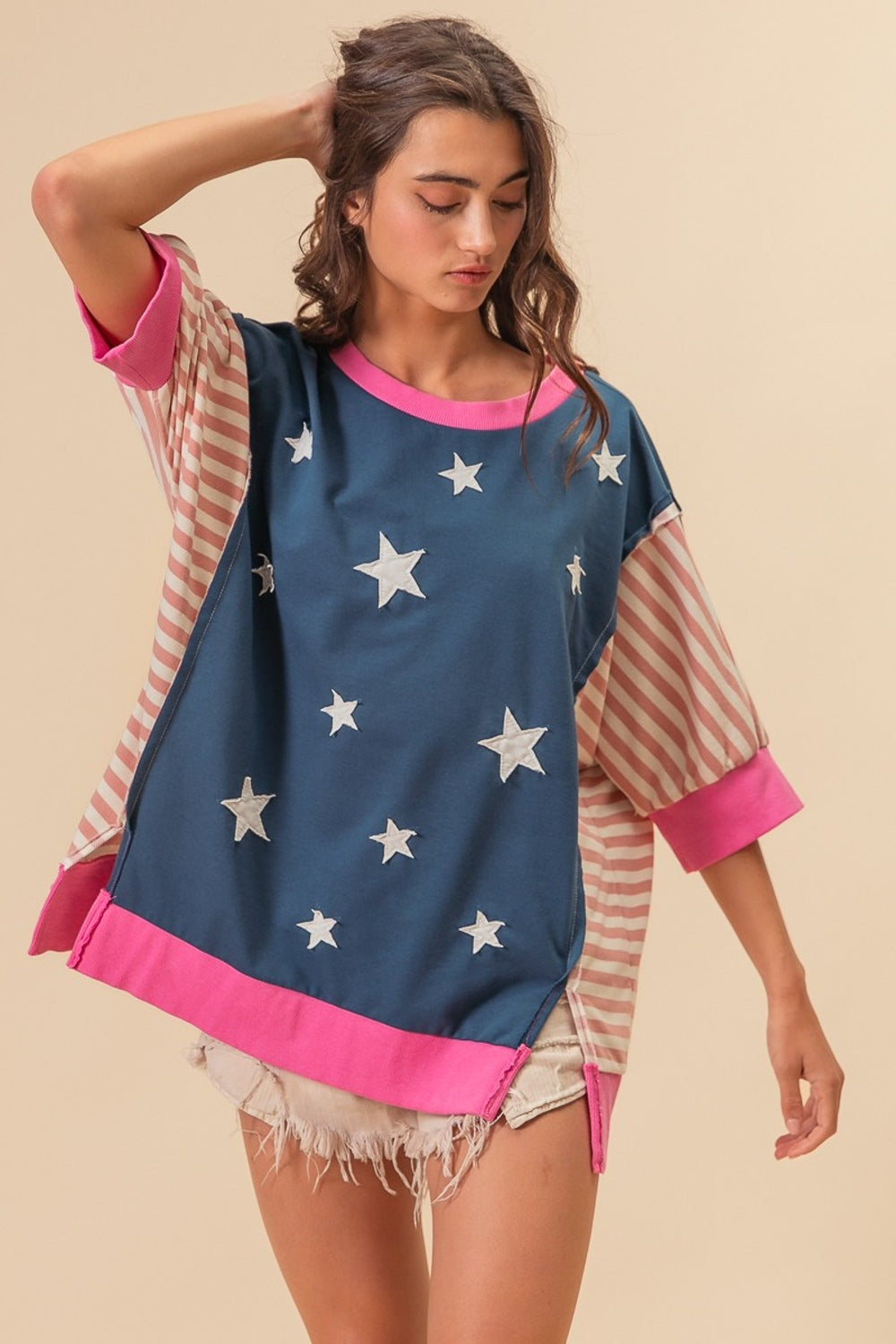 Flag Star Patchwork Crewneck Tee