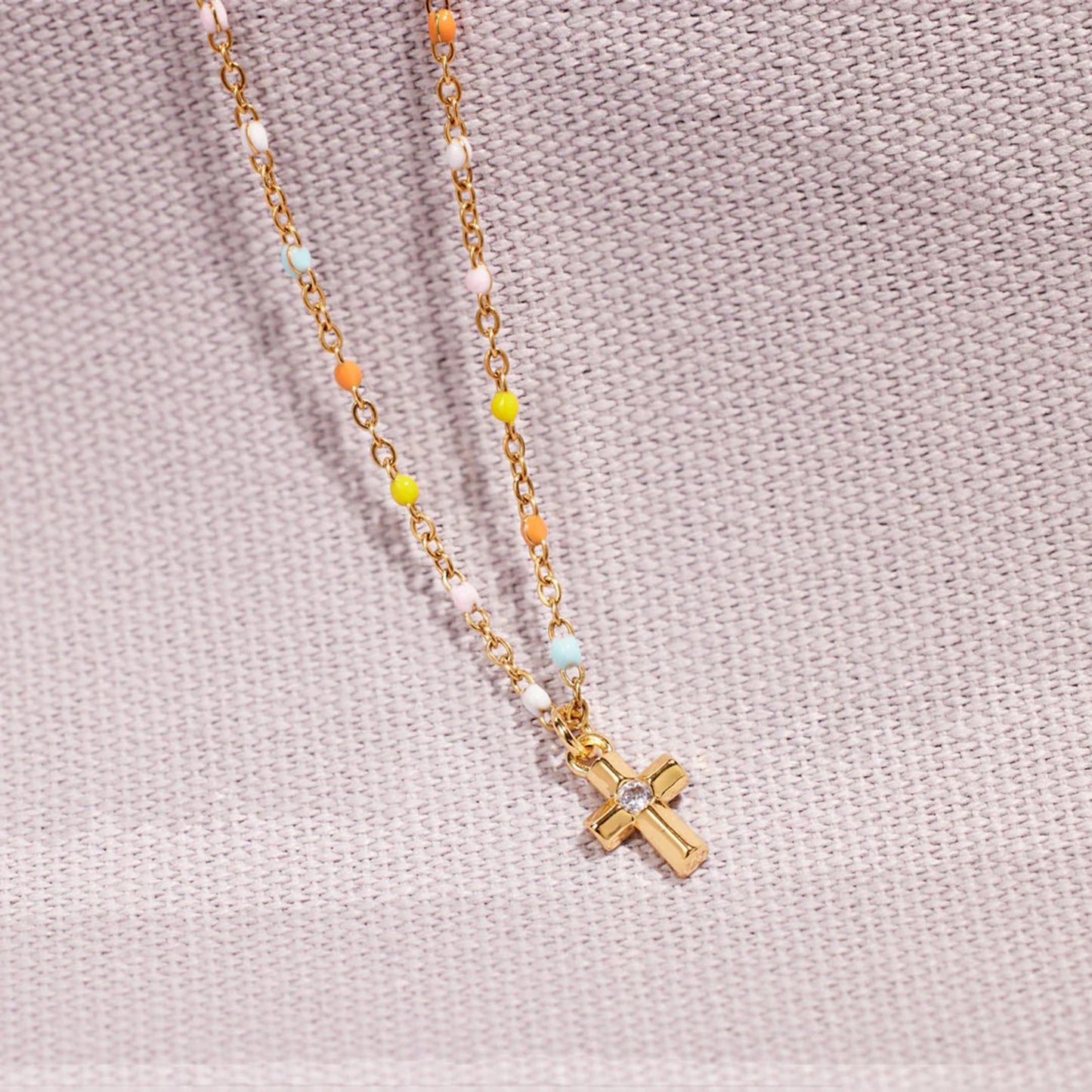 Zircon 18K Gold-Plated Cross Bead Necklace