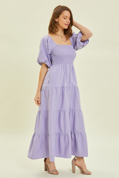 Puff Sleeve Ruffled Poplin Dress