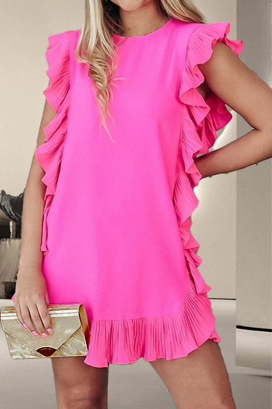 Ruffled Round Neck Mini Dress