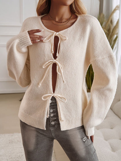 Devine Tied Dropped Shoulder Cardigan Sweater