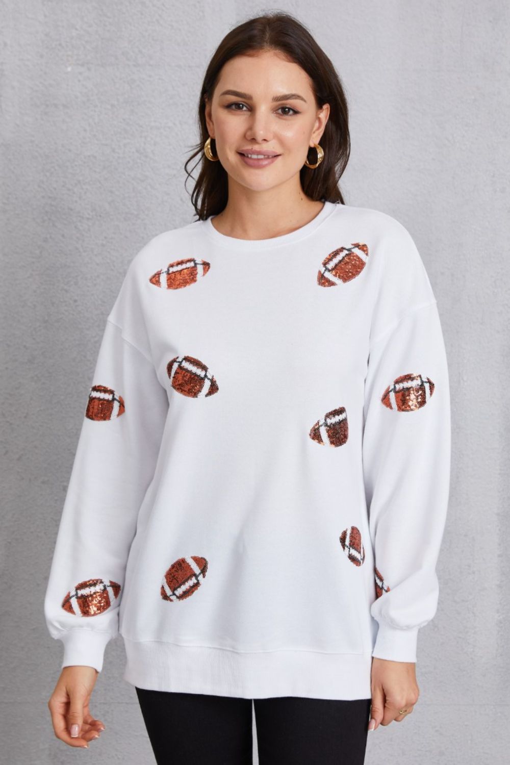 Football Sequin Patch Crewneck Sweatshirt