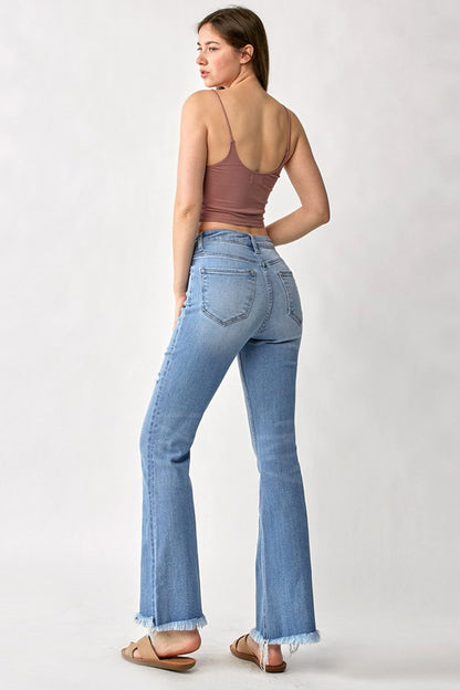 High Rise Frayed Hem Bootcut Jeans