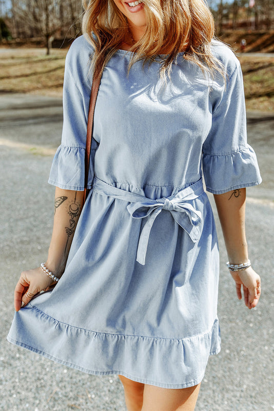 Tie Waist Ruffle Hem Dress