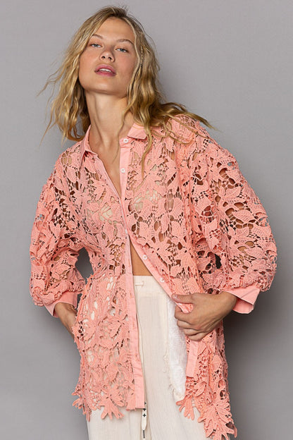 Button Up Lace Cardigan Top