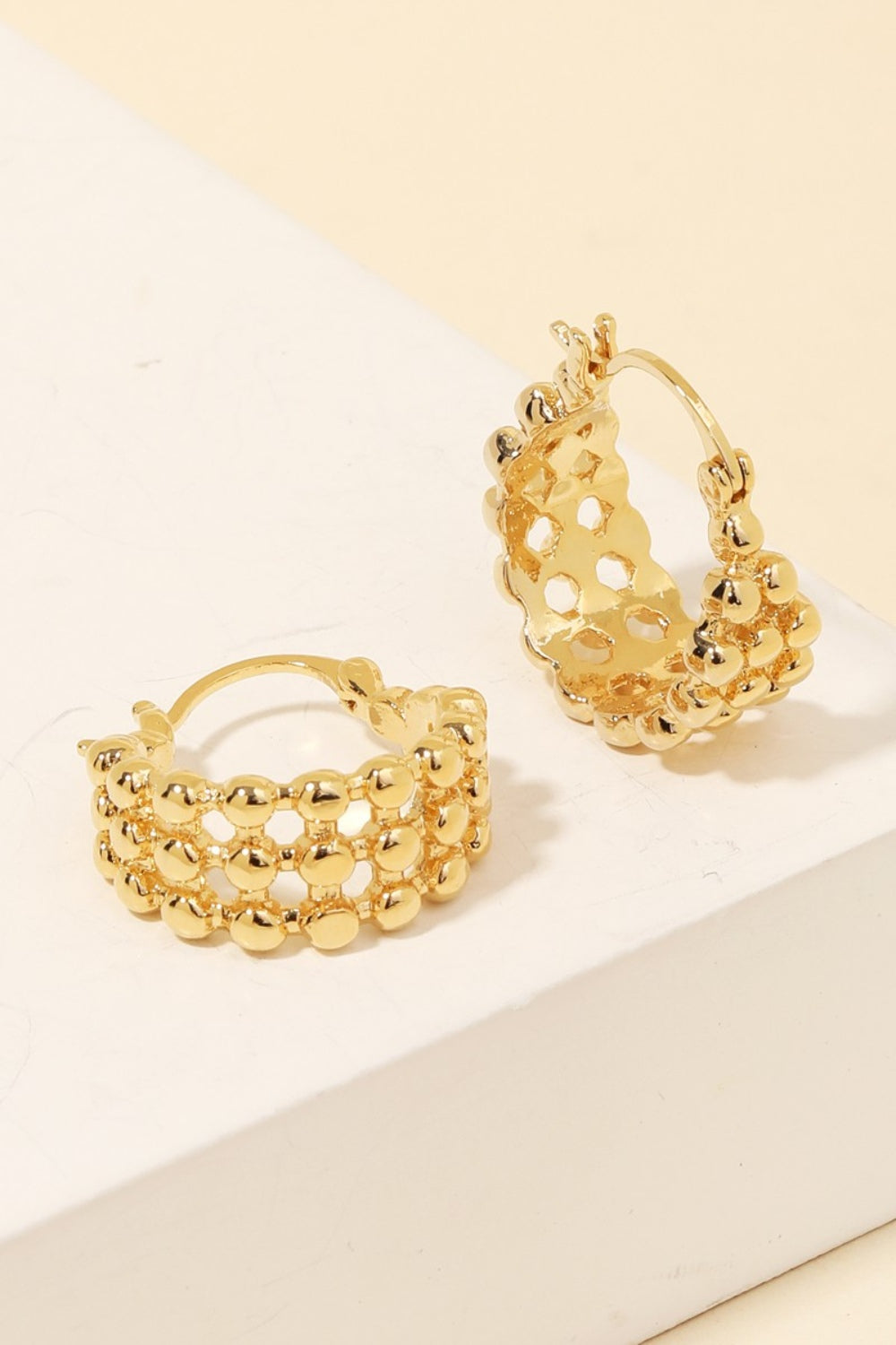 Metallic Bead Pincatch Hoop Earrings