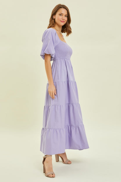 Puff Sleeve Ruffled Poplin Dress