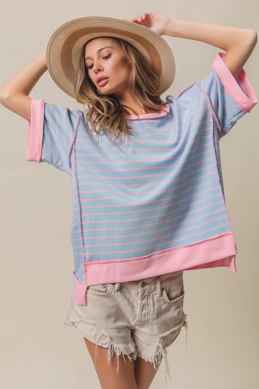 Exposed Seam Striped Contrast Tee