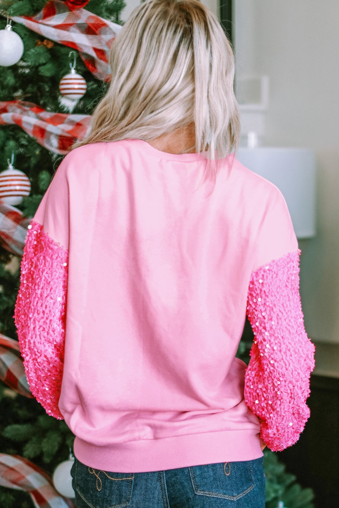 Christmas Tree Sequin Round Neck Sweatshirt