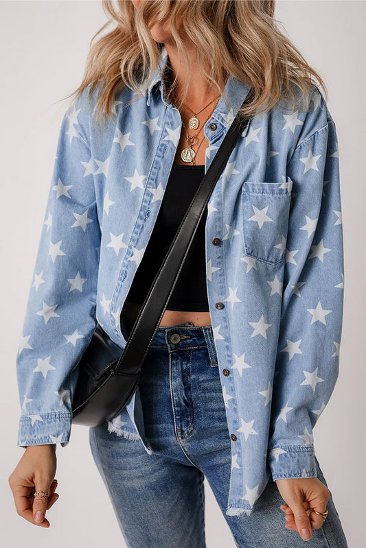 Star Pattern Long Sleeve Denim Jacket