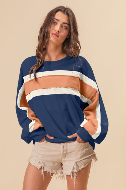 Color Block Cut Edge Detail Sweatshirt