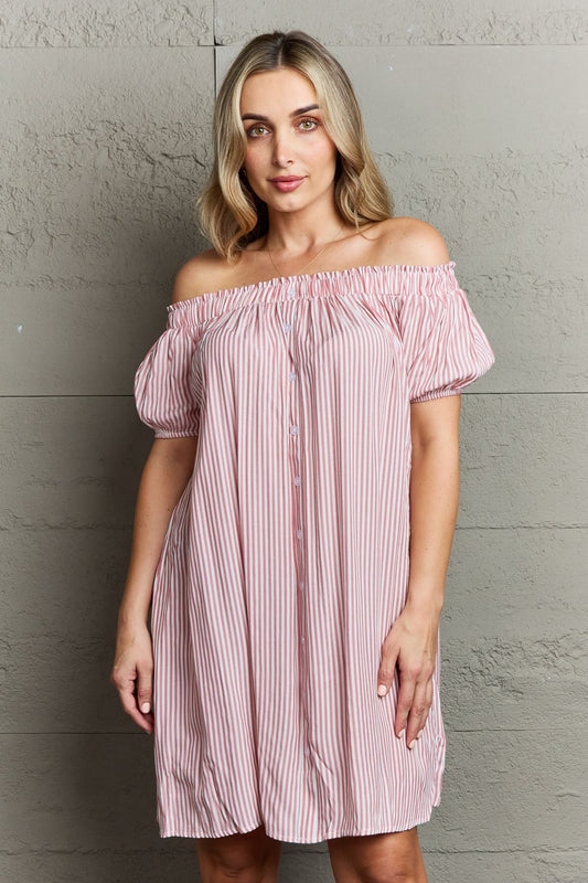 Striped Off Shoulder Mini Dress