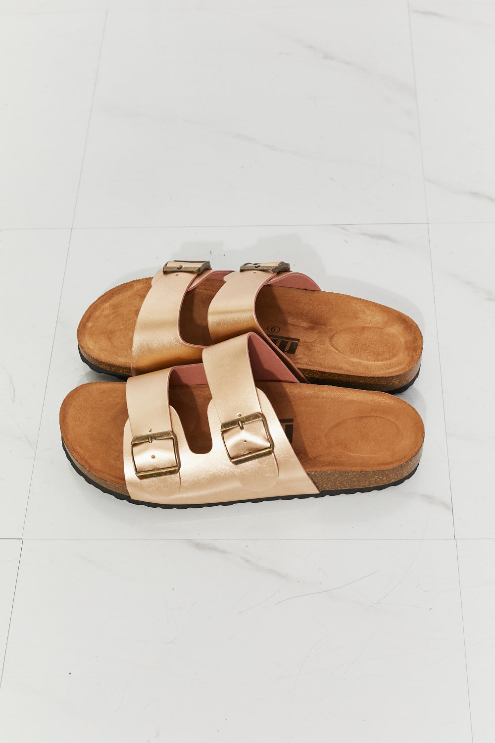 Double-Banded Slide Sandal in Gold