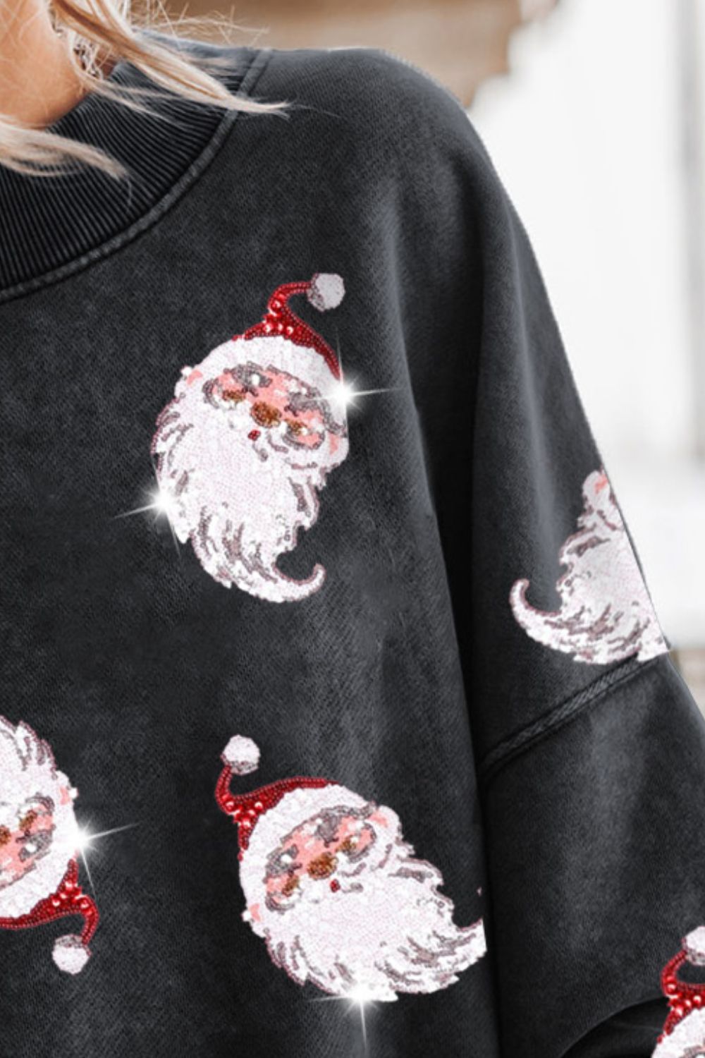 Sequin Santa Round Neck Sweatshirt