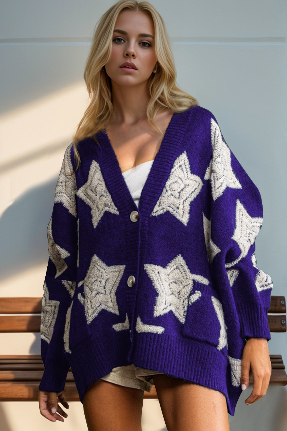 Knitted Star Pattern Cardigan