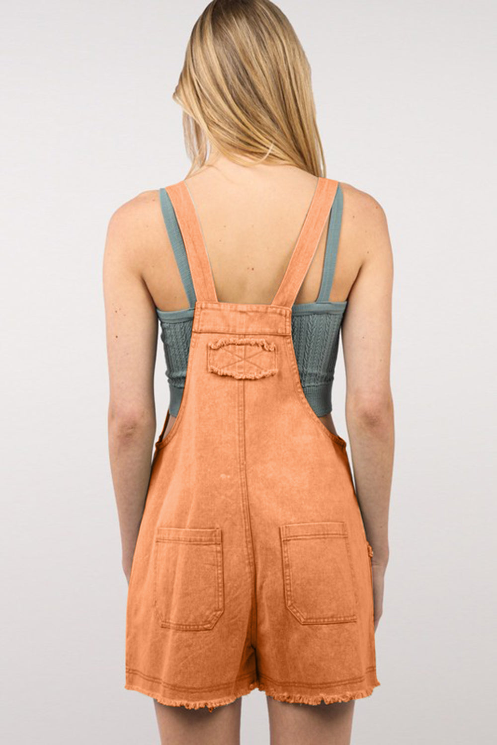 Washed Frayed Hem Denim Overall