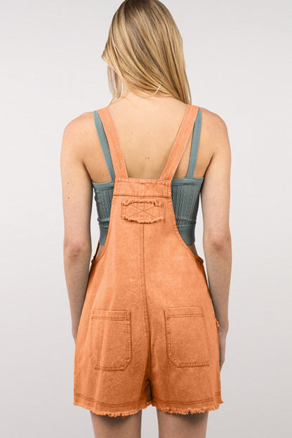 Washed Frayed Hem Denim Overall